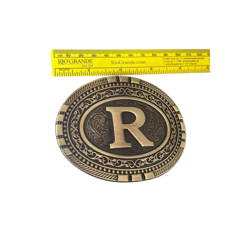 New Montana Silversmiths Brass Initial R Letter Belt Buckle In Box Western Men’s